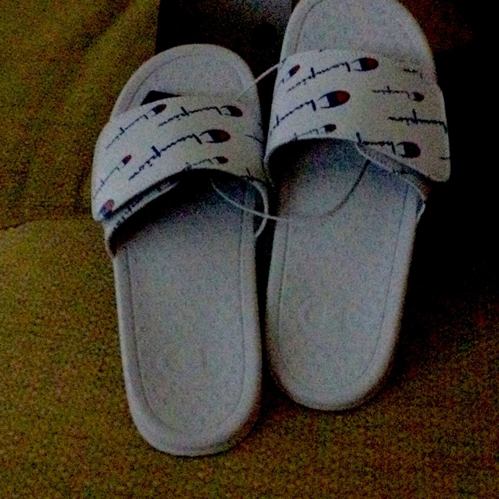 CHAMPION Sandals Men's 10 Monogram Cushion Mega Slides Unisex White Shoes